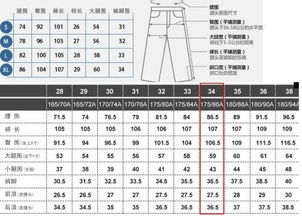 腰围换算、身高尺寸对照表