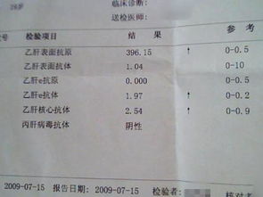 乙肝五项定量对照表